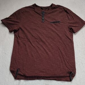 Outpost Makers Shirt Womens Size Large Brown Black Casual Henley Crewneck